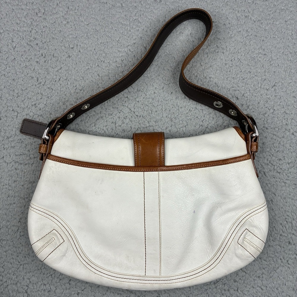 Coach Soho Flap F10192 Y2K White Brown Leather Shoulder Bag Purse - Picture 6 of 16
